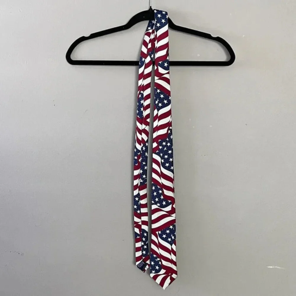 American Lifestyle Tie Red White‎ Blue USA Flag Print Microfiber Blend 58